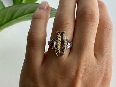 925 Sterling Silver Golden Tourmaline & Quartz Ring Size 6.5
