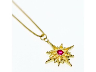 925 Sterling Silver Gold Plated Ruby "Star" Chain With Pendant