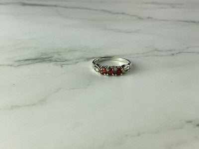 925 Sterling Silver Spessartine & CZ Ring Size 8