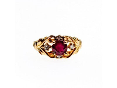 925 Sterling Silver Gold Plated Ruby & CZ Ring Size 7