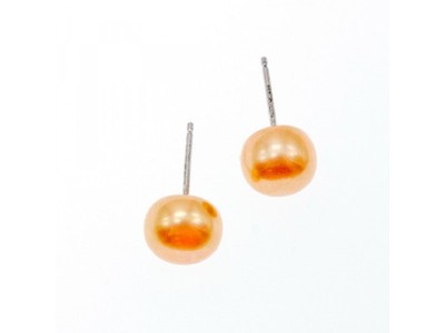 925 Sterling Silver Orange Pearls Stud Earrings