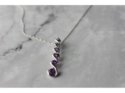 10K White Gold Amethyst & Diamond Chain With Pendant