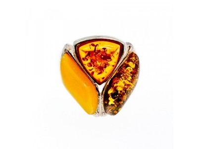 Beautiful 925 Sterling Silver Amber Ring Size 8