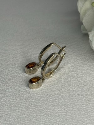925 Sterling Silver Hessonite Earrings Length 1 Inch