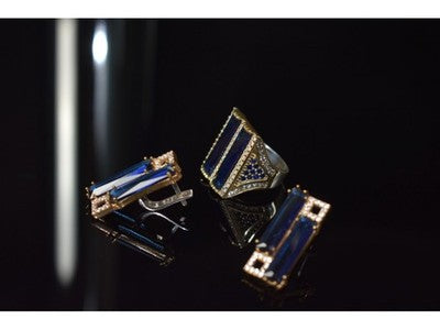 925 Sterling Silver Blue Alpanite SET (Ring & Earrings)