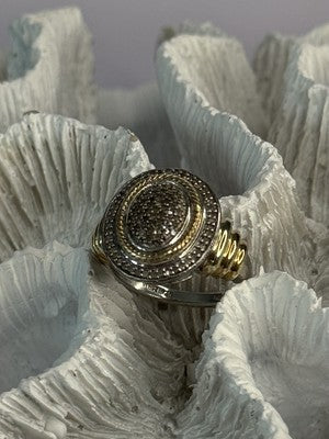 925 Sterling Silver Gold Plated Part Diamond Ring Size 6