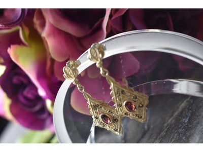 925 Sterling Silver Garnet & Marcasites Earrings
