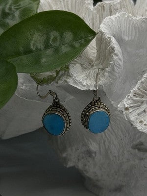 Dangle Vintage 925 Sterling Silver Blue Turquoise Earrings