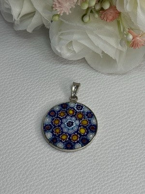 Amv Italian Venice Murano Millefiori 925 Sterling Silver Pendant