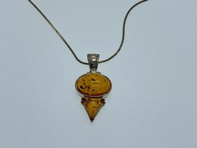 925 Sterling Silver Amber Chain With Pendant