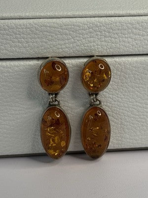 925 Sterling Silver Amber Earrings Length 1.50 Inch