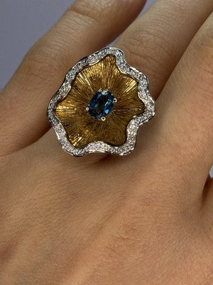 925 Sterling Silver Gold Plated Topaz "Beautiful Flower" Ring Size  7