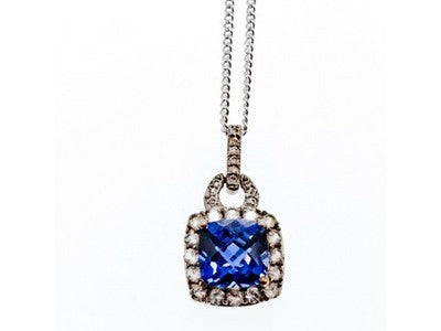 925 Sterling Silver Blue & White Sapphires Chain With Pendant