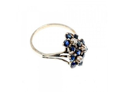 925 Sterling Silver Sapphire & CZ "Flowers" Ring Size 6.75