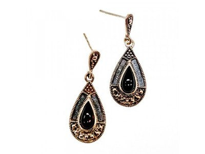 Vintage 925 Sterling Silver Onyx Stud Earrings