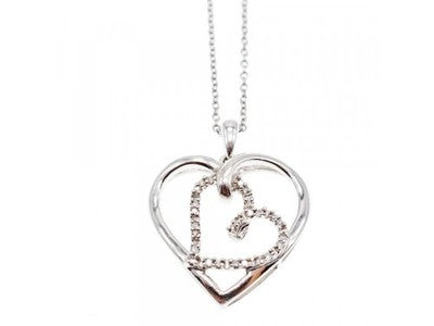 925 Sterling Silver White Sapphire "Hearts" Chain with Pendant