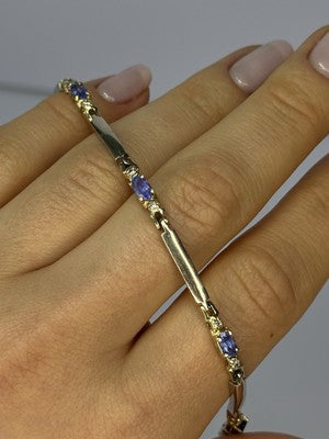 14K Yellow Gold Tanzanite & Diamond Bracelet Length 7.5 Inch