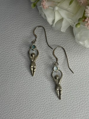 Dancing Girl 925 Sterling Silver Larimar Earrings Length 1.60 Inch