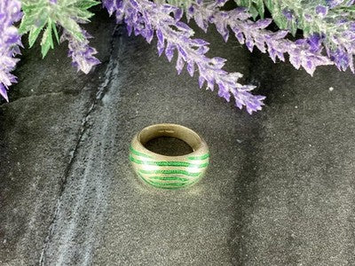 925 Sterling Silver Green Enamel Inserts Ring Size 5.5