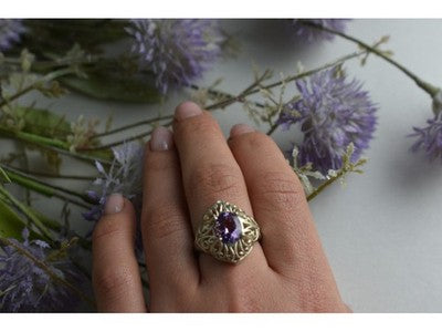 925 Sterling Silver Purple Tourmaline Ring Size 8