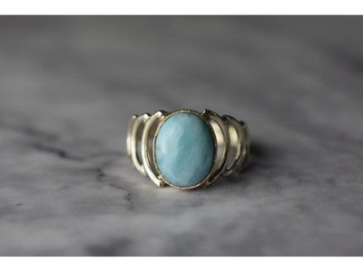 925 Sterling Silver Larimar Ring Size 7