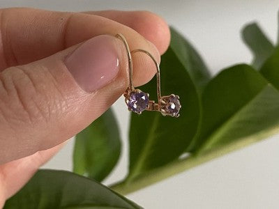 925 Sterling Silver Gold Plated Purple CZ Classic Earrings