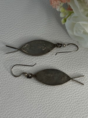 925 Sterling Silver Abalone Fish Earrings Length 2 Inch