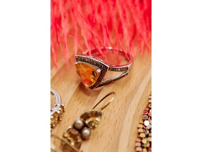 925 Sterling Silver Heliodor & Hessonite Ring Size 7