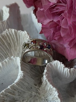 925 Sterling Silver Multi Color Spinel Ring Size 7
