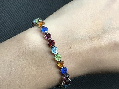 925 Sterling Silver Multicolor CZ Bracelet 7 In