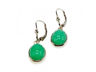 925 Sterling Silver Green Nephrite Earrings