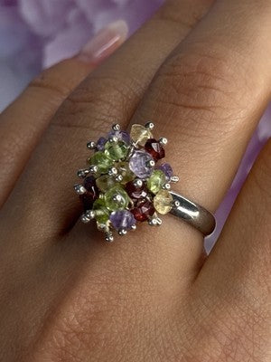 925 Sterling Silver Garnet Amethyst Citrine Peridot Ring Size 9