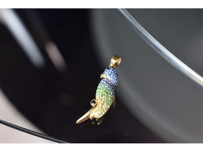 925 Sterling Silver Gold Plated CZ & Enamel "Parrot" Pendant