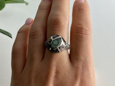 925 Sterling Silver Haliotis & Marcasites Ring Size 8.5