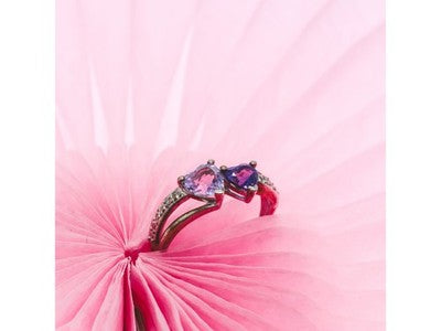 925 Sterling Silver Iolite & Tanzanite "Hearts" Ring Size 11.75