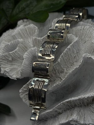 Vintage 925 Sterling Silver Abalone Mother of Pearl Bracelet Length 7