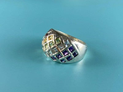 925 Sterling Silver Multi Gemstones Ring Size 7