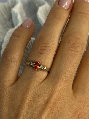 10k Yellow Gold Orange Tourmaline & Diamonds Ring Size 7