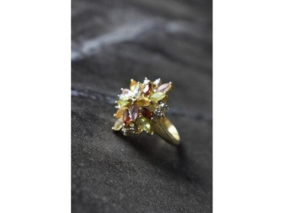 925 Sterling Silver Gold Plated Multi Gemstones Ring Size 6.5
