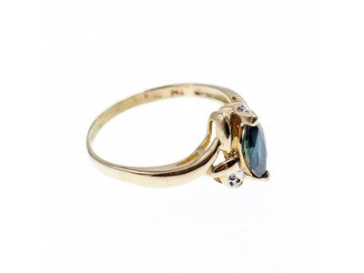 10K Yellow Gold Blue Topaz & Diamonds Ring Size 8