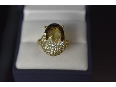 925 Sterling Silver Gold Plated Alpanite & CZ Ring Size 9 Turkey