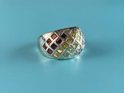 925 Sterling Silver Multi Gemstones Ring Size 7