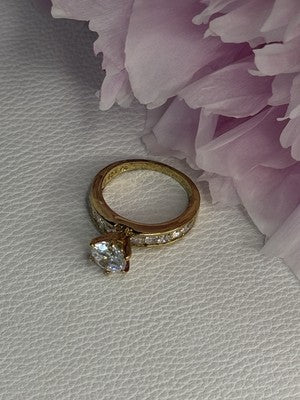 925 Sterling Silver Gold Plated CZ Ring Size 7