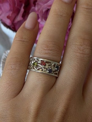 925 Sterling Silver Multi Color Spinel Ring Size 7