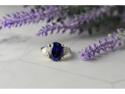 925 Sterling Silver Sapphire & CZ Ring Size 5.5