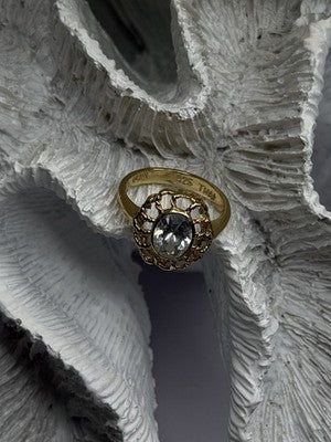 Floral Halo 925 Sterling Silver Gold Plated Clear Cz Ring Size 6.5