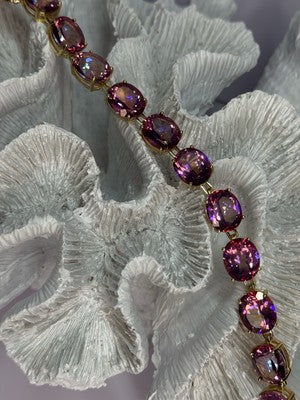 925 Sterling Silver Gold Plated Pink Mystic Topaz Bracelet Length 8.5 Inch