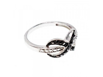 925 White & Blackened Sterling Silver Ring Size 7