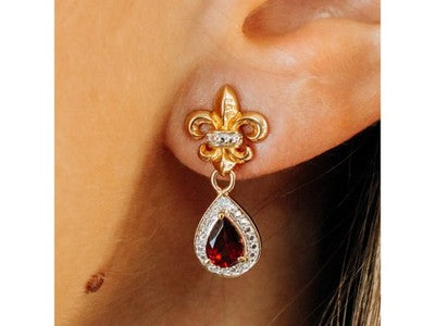 925 Sterling Silver Gold Plated Garnet Earrings