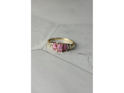 10K Yellow Gold Pink Topaz & Diamonds Ring Size 6.5